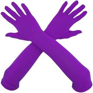 Women's Satin Purple Gloves Elbow Length Full Finger Stretchy Party Costume